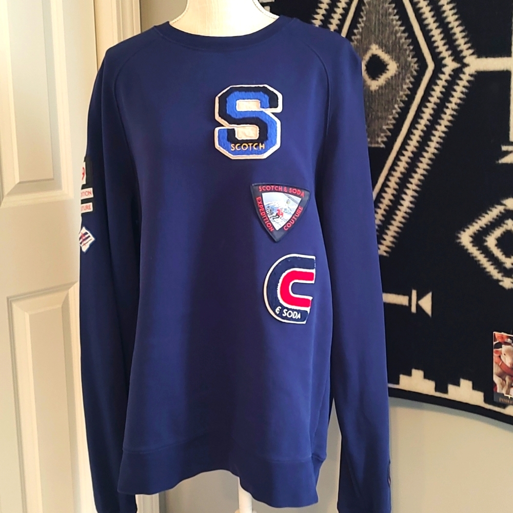 💙 Scotch & Soda Brand Men's/Unisex Crew Neck Sweatshirt, Royal Blue, XL